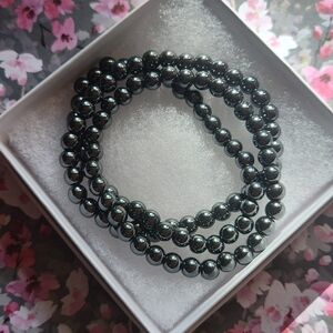 Handmade Plated Hematite Stretch Bracelet Set - 7"